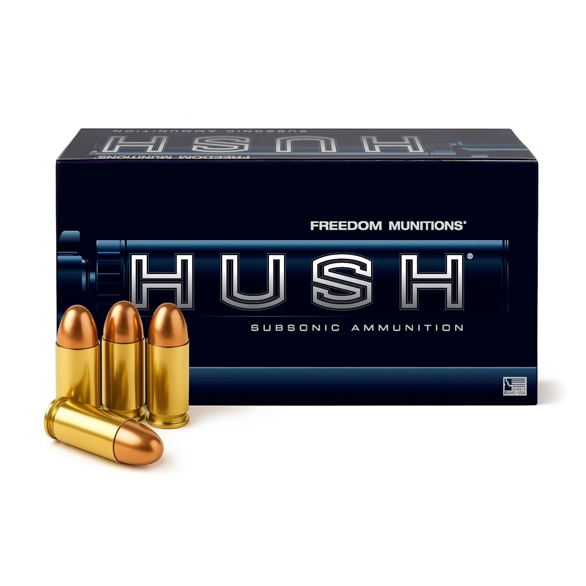 Freedom Munitions HUSH Subsonic 45 ACP Ammo- 250 Gr Round Nose (RN), 50 rounds, New